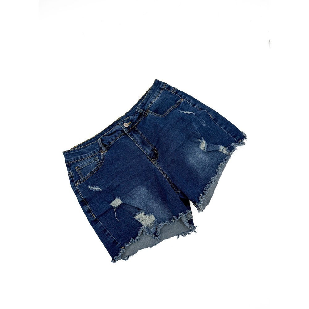 Denim Shorts Women XL Blue Distressed Frayed Hem Stretch Jean Cut Offs